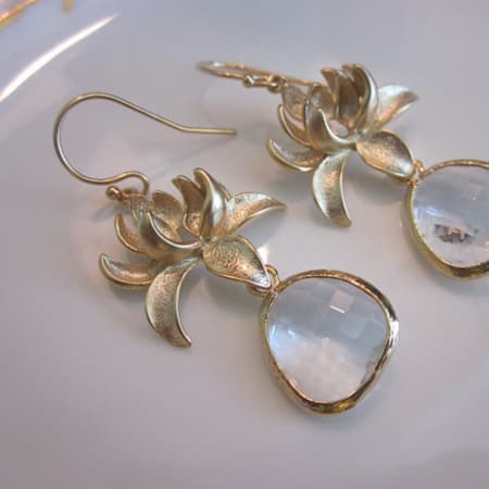 Laalee Jewelry Clear Crystal Earring: Gold Blossom