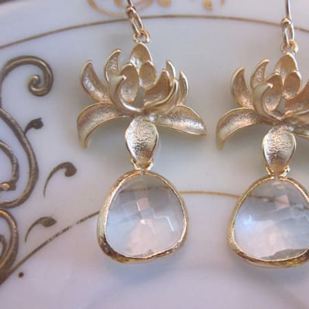 Laalee Jewelry Clear Crystal Earring: Gold Blossom
